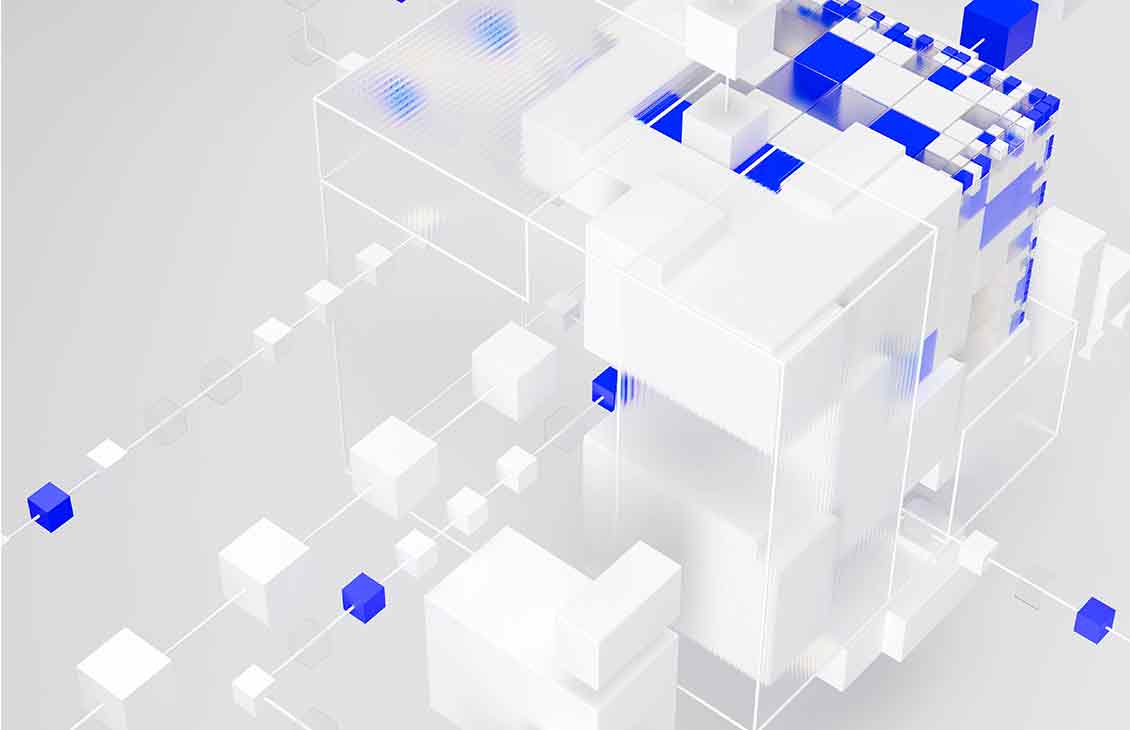 Connected blue and white cubes depicting empowering the edge.